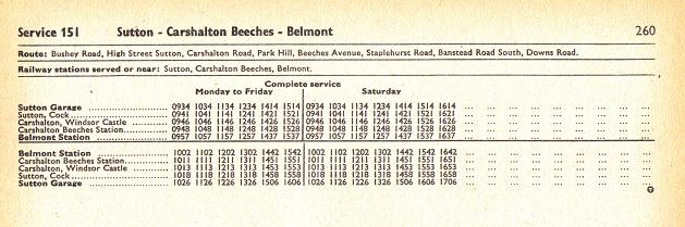 LT timetable for the short-lived 151 RF route